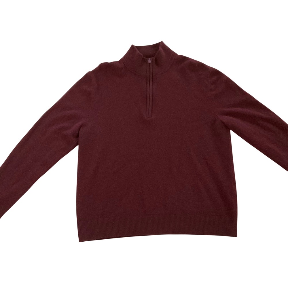 Calvin Klein Mens Burgundy Wool Blend Quarter Zip Pullover Sweater‎ L